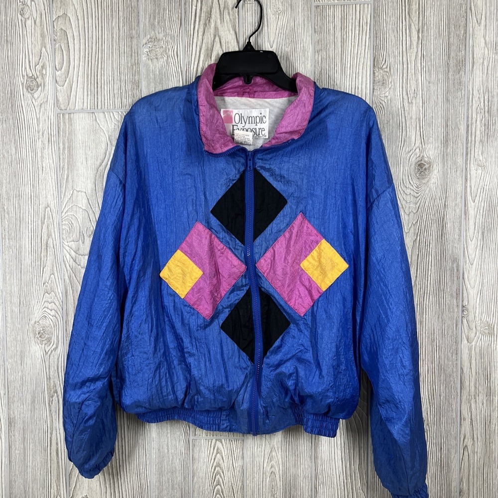 Vintage Olympic Exposure Women's 80s Windbreaker Jacket Zip Up Pockets Medium‎